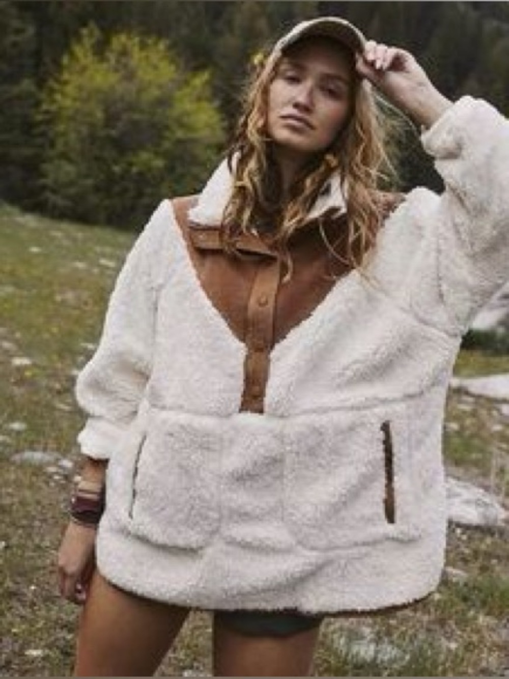 FP Movement Fall To Rise Fleece Quarter Snap Cream Teddy Bronze Combo Sz Small